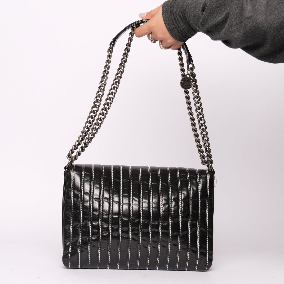 Chanel Black Vertical Stripe Stitch  Flap Bag