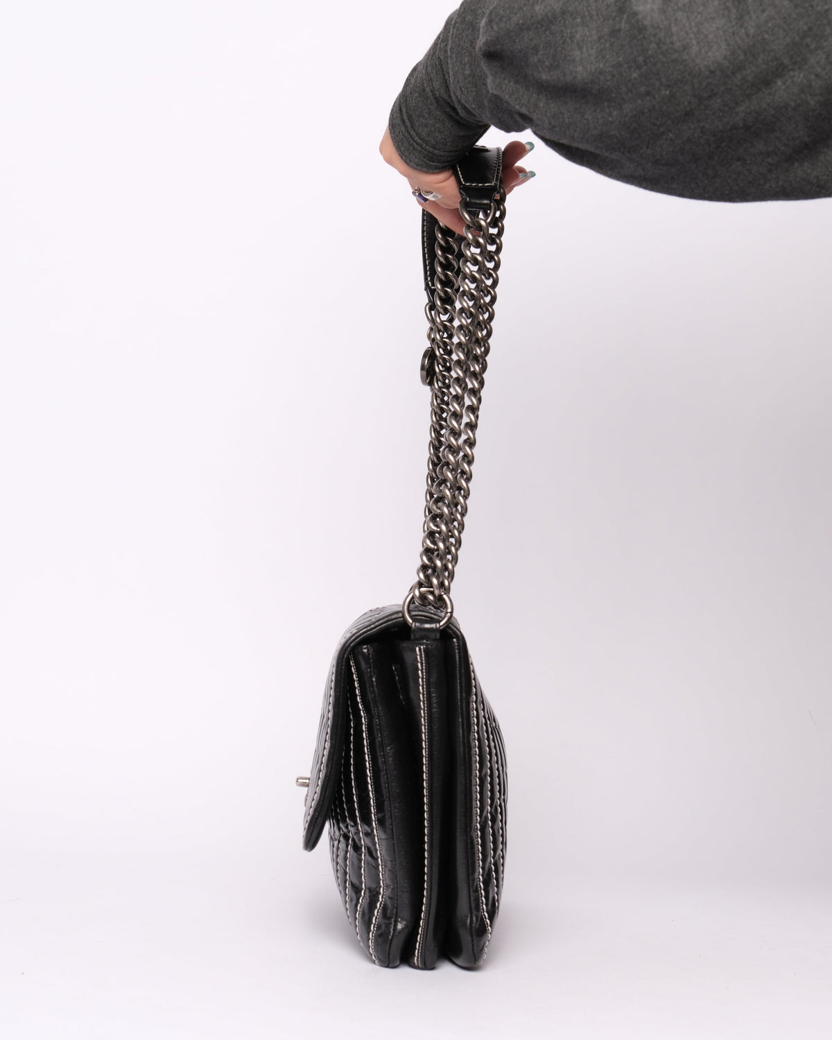 Chanel Black Vertical Stripe Stitch  Flap Bag