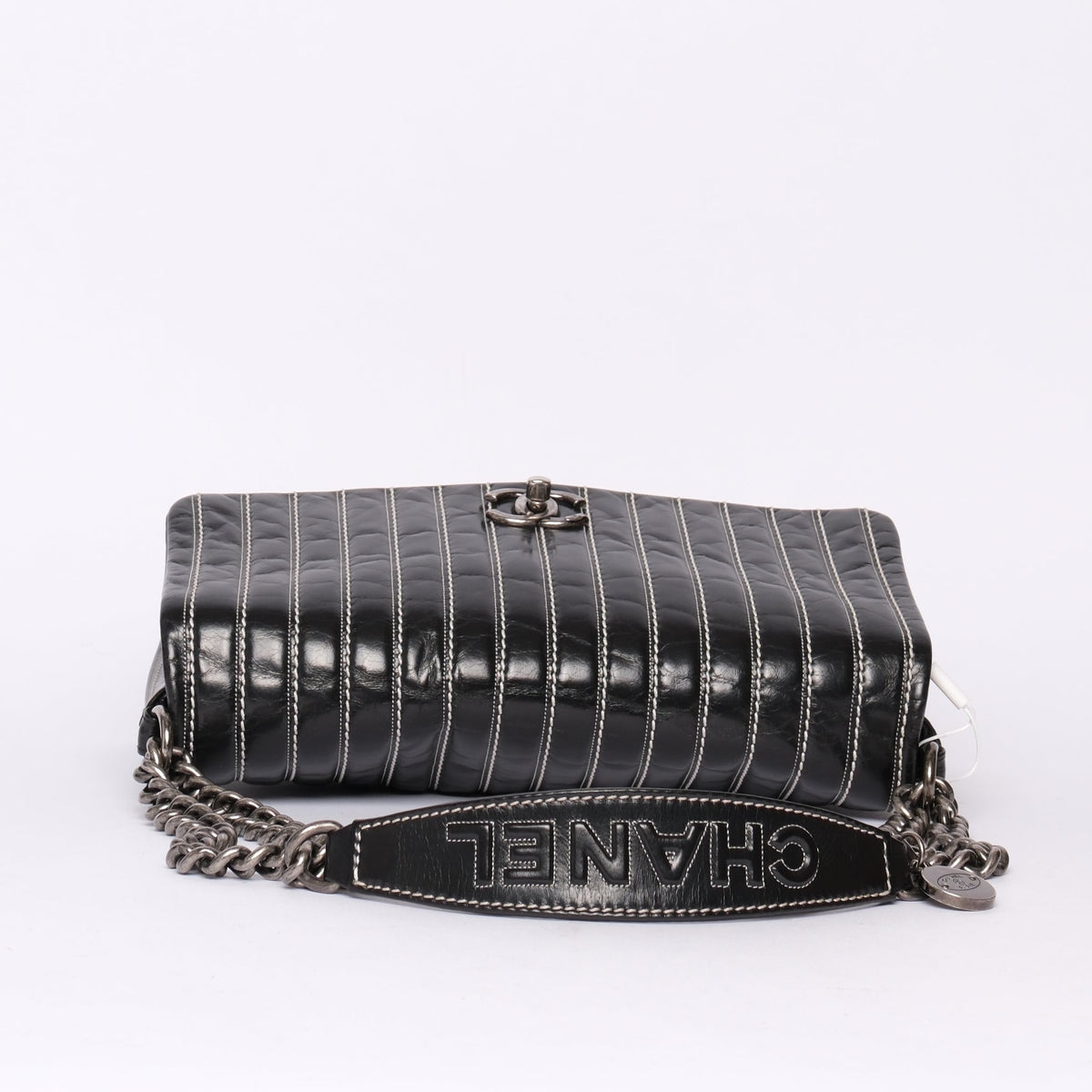 Chanel Black Vertical Stripe Stitch  Flap Bag