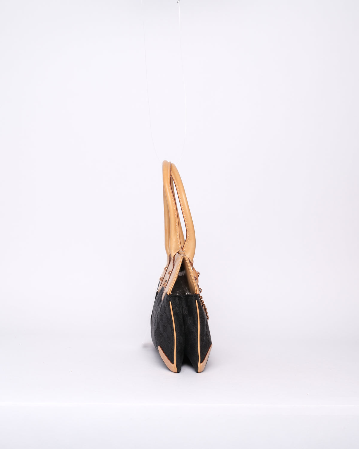 Gucci Black Canvas & Beige Leather Horsebit Tote Bag