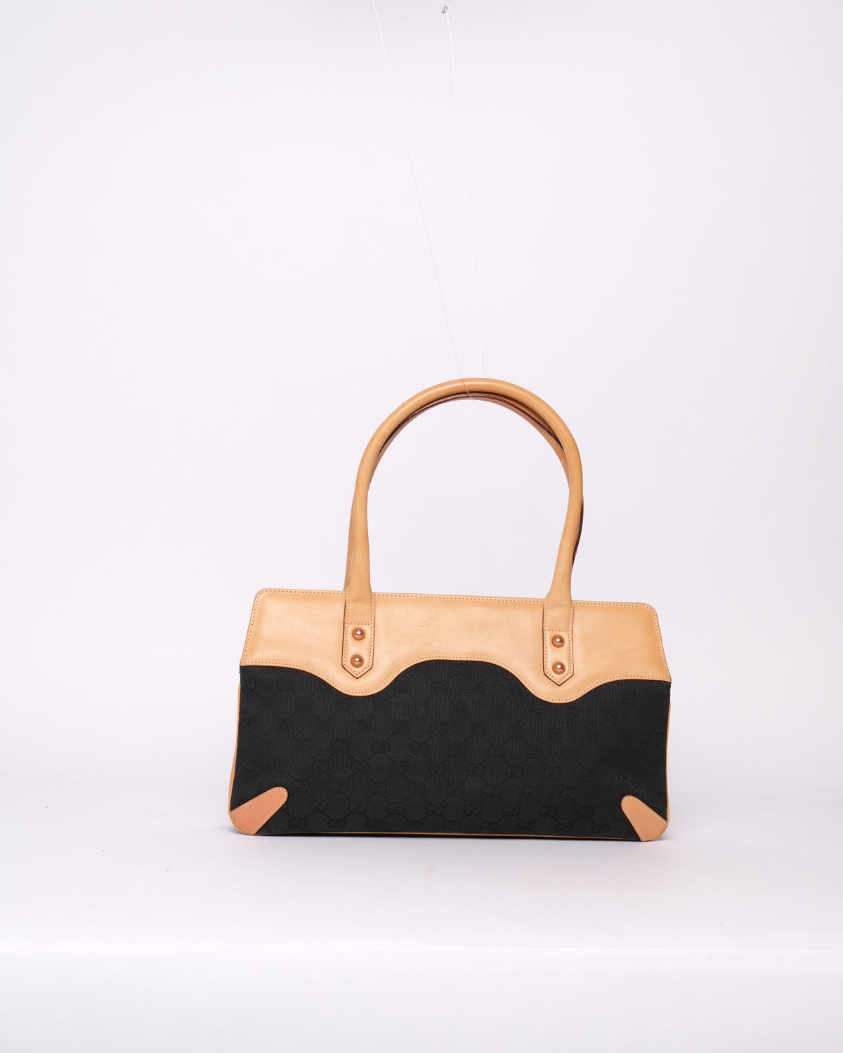 Gucci Black Canvas & Beige Leather Horsebit Tote Bag