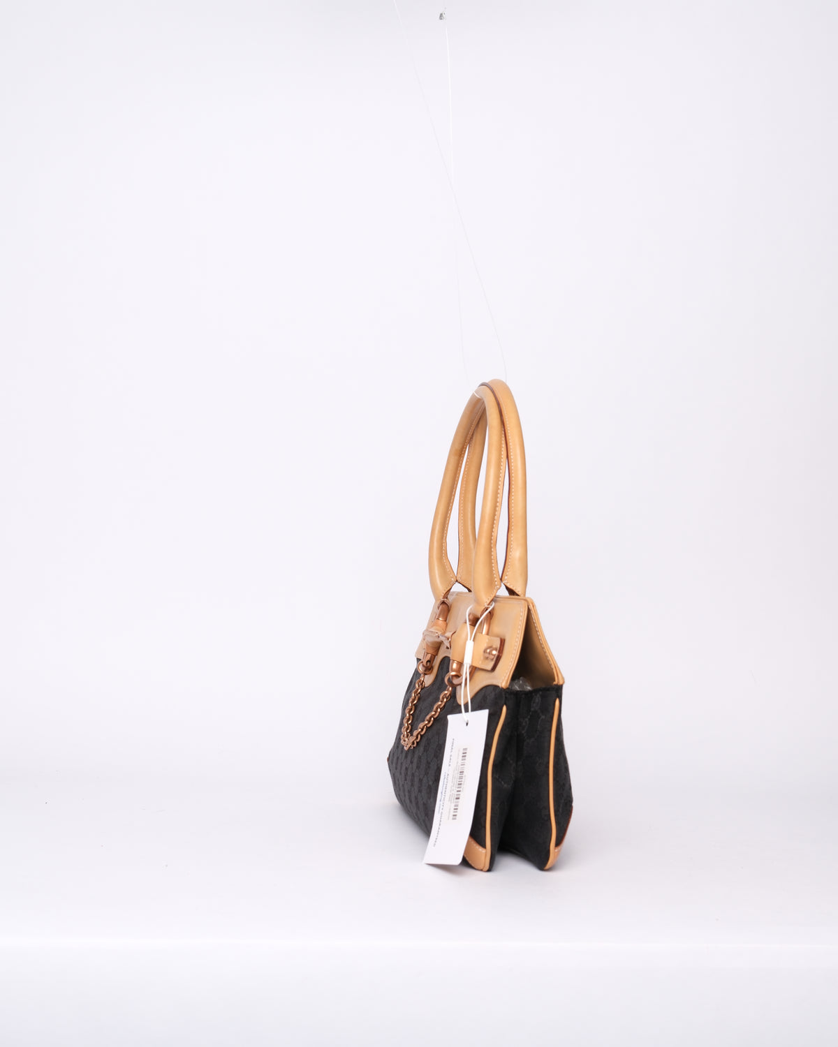 Gucci Black Canvas & Beige Leather Horsebit Tote Bag