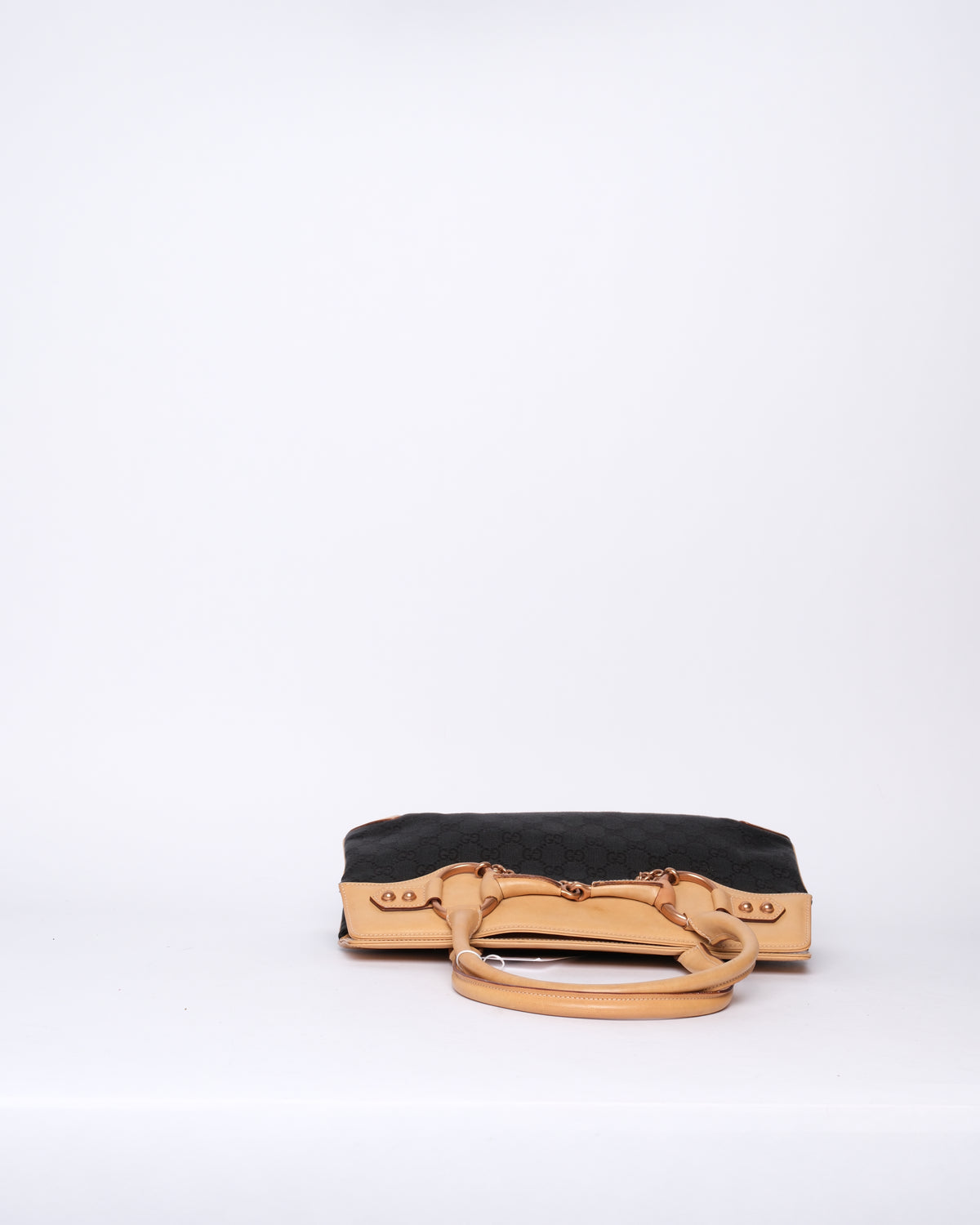 Gucci Black Canvas & Beige Leather Horsebit Tote Bag
