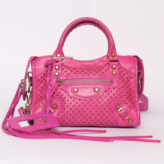 Balenciaga Pink Perforated Leather Mini City Bag