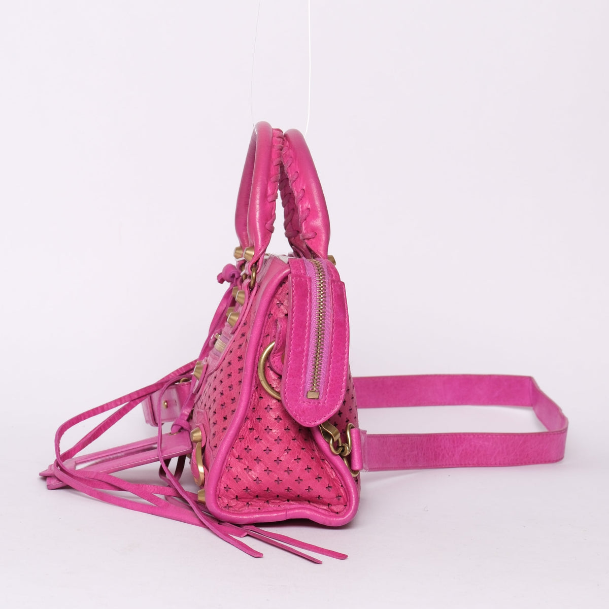 Balenciaga Pink Perforated Leather Mini City Bag