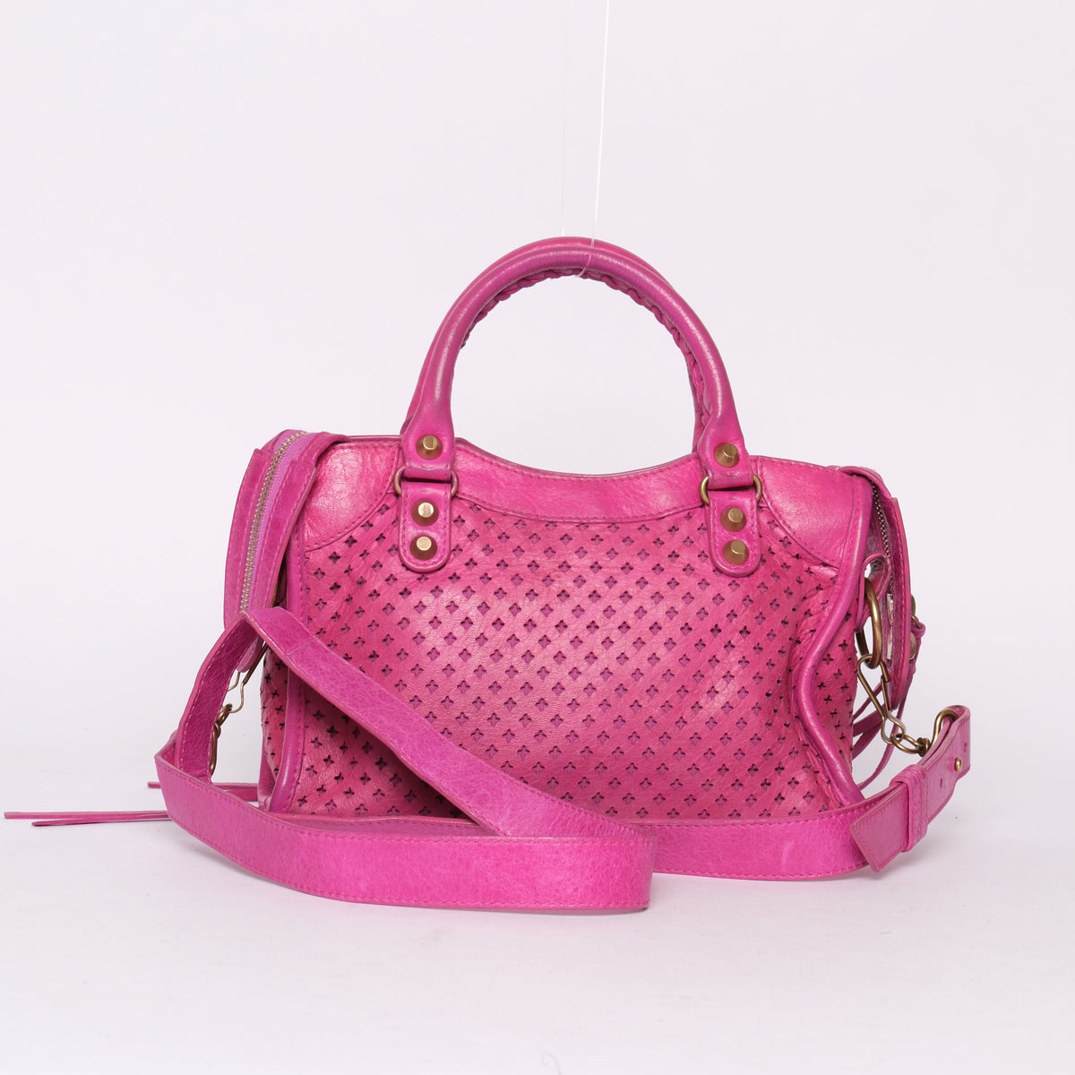 Balenciaga Pink Perforated Leather Mini City Bag