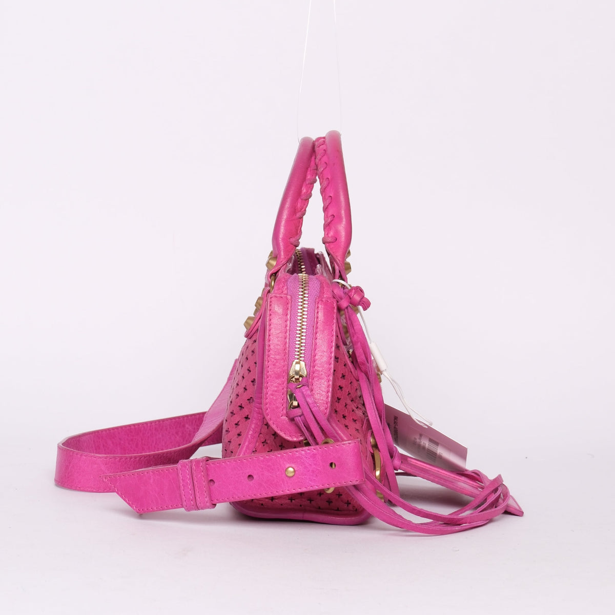 Balenciaga Pink Perforated Leather Mini City Bag