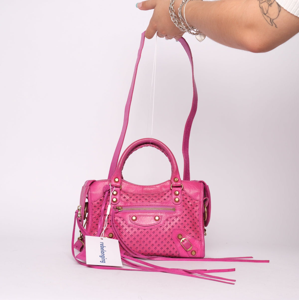 Balenciaga Pink Perforated Leather Mini City Bag