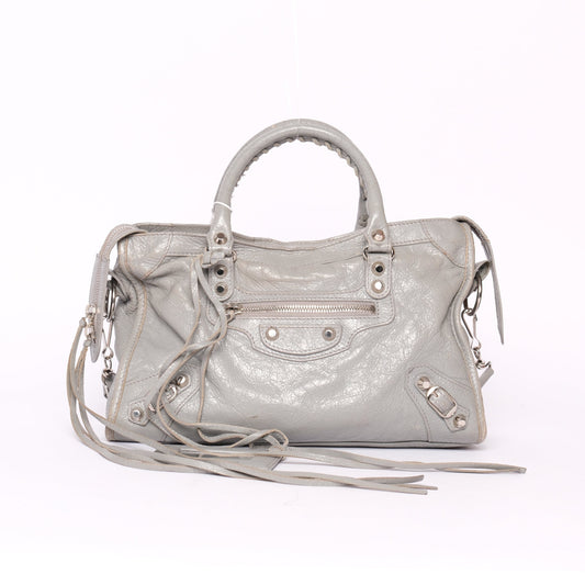 Balenciaga Gray Leather Medium City Bag w/ Silver Hardware
