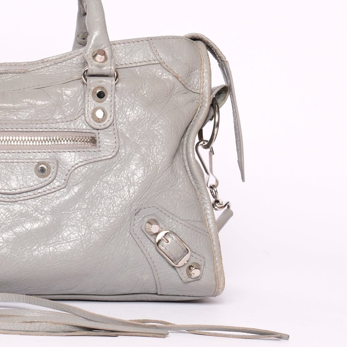 Balenciaga Gray Leather Medium City Bag w/ Silver Hardware