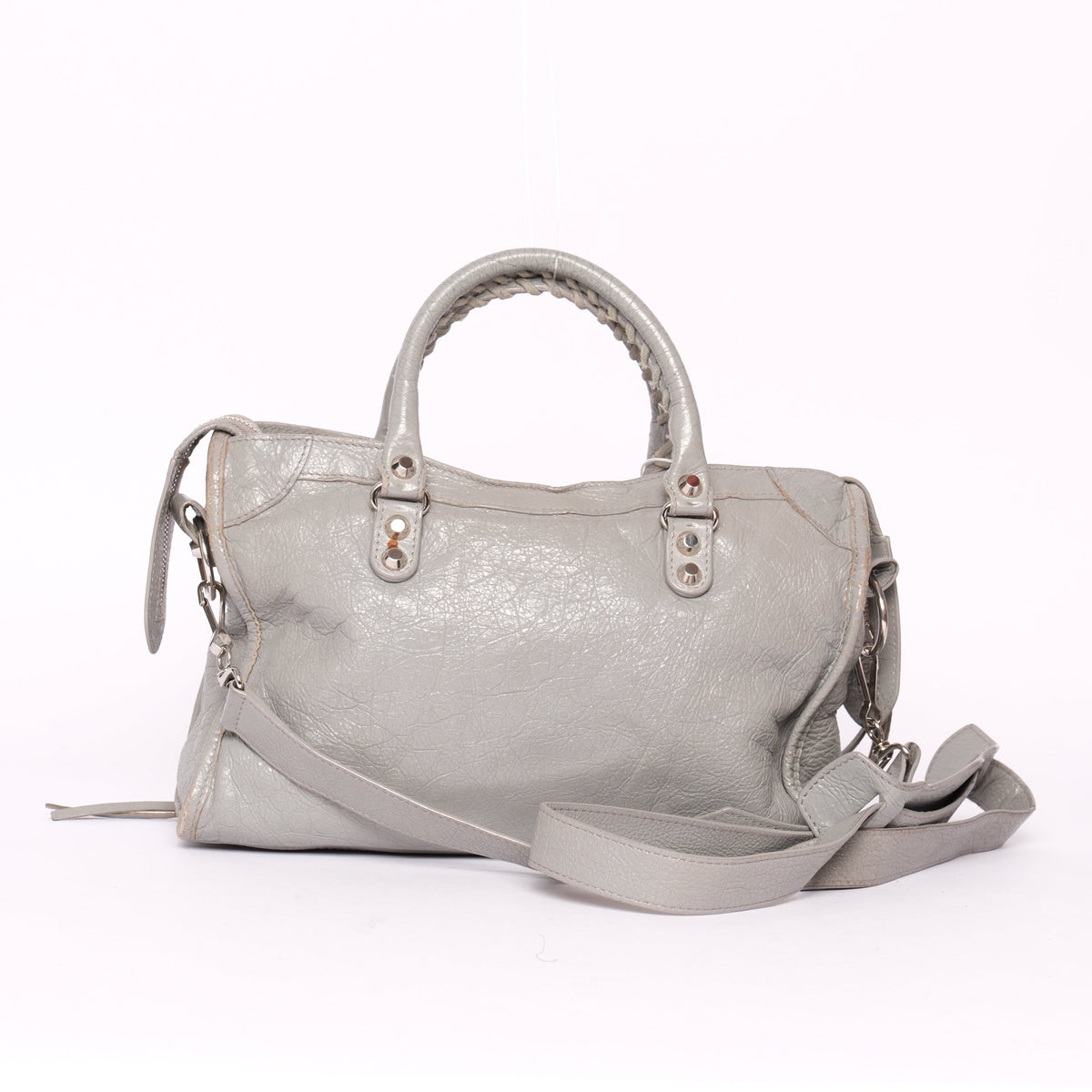 Balenciaga Gray Leather Medium City Bag w/ Silver Hardware