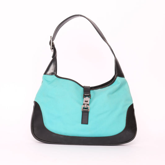 Gucci Turquoise Canvas & Leather Jackie Bardot Shoulder Bag