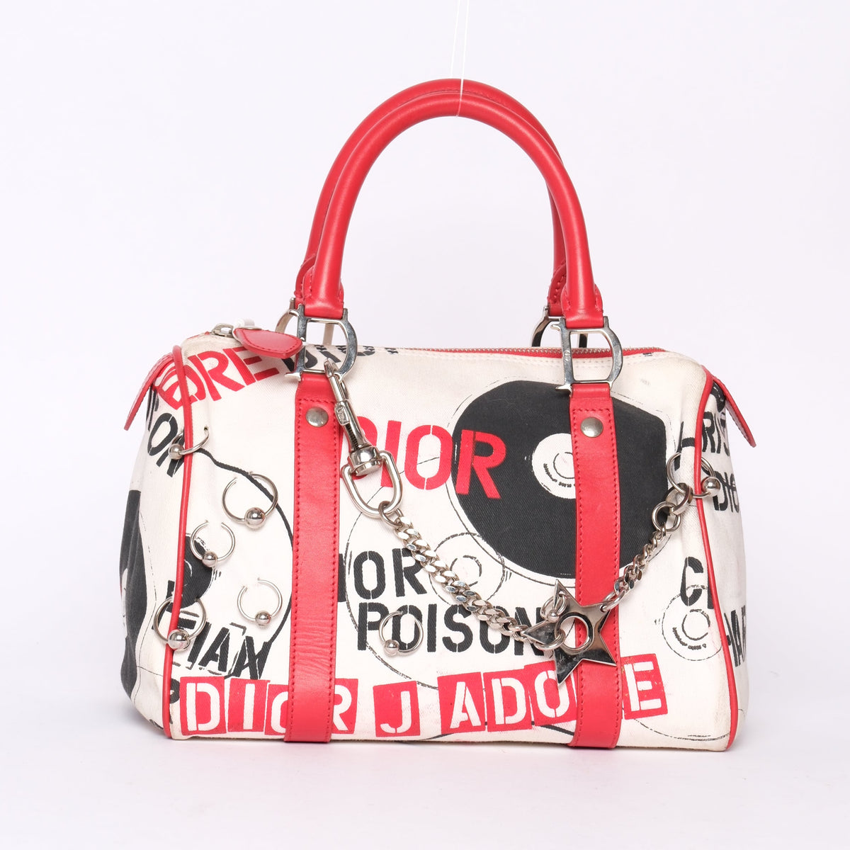 Christian Dior White Canvas & Leather Hardcore Boston Bag