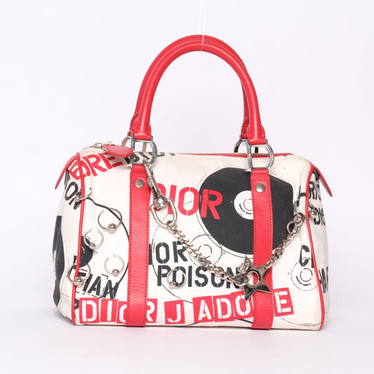 Christian Dior White Canvas & Leather Hardcore Boston Bag