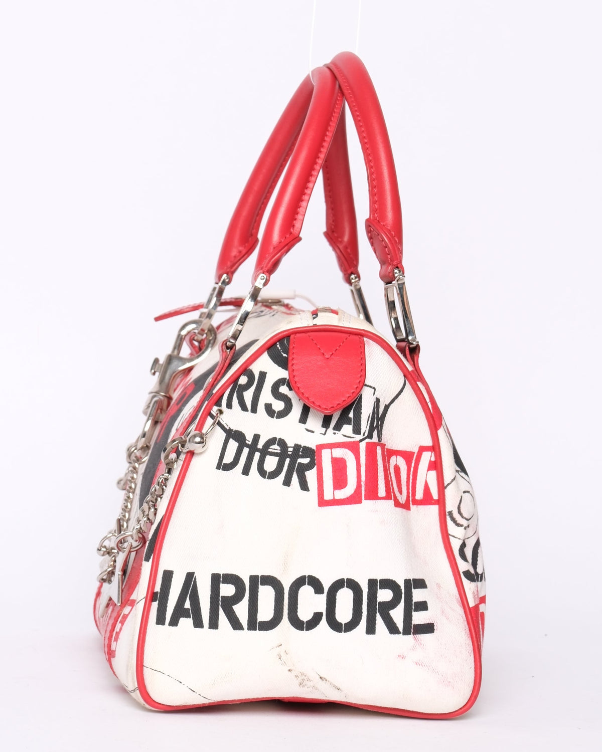 Christian Dior White Canvas & Leather Hardcore Boston Bag