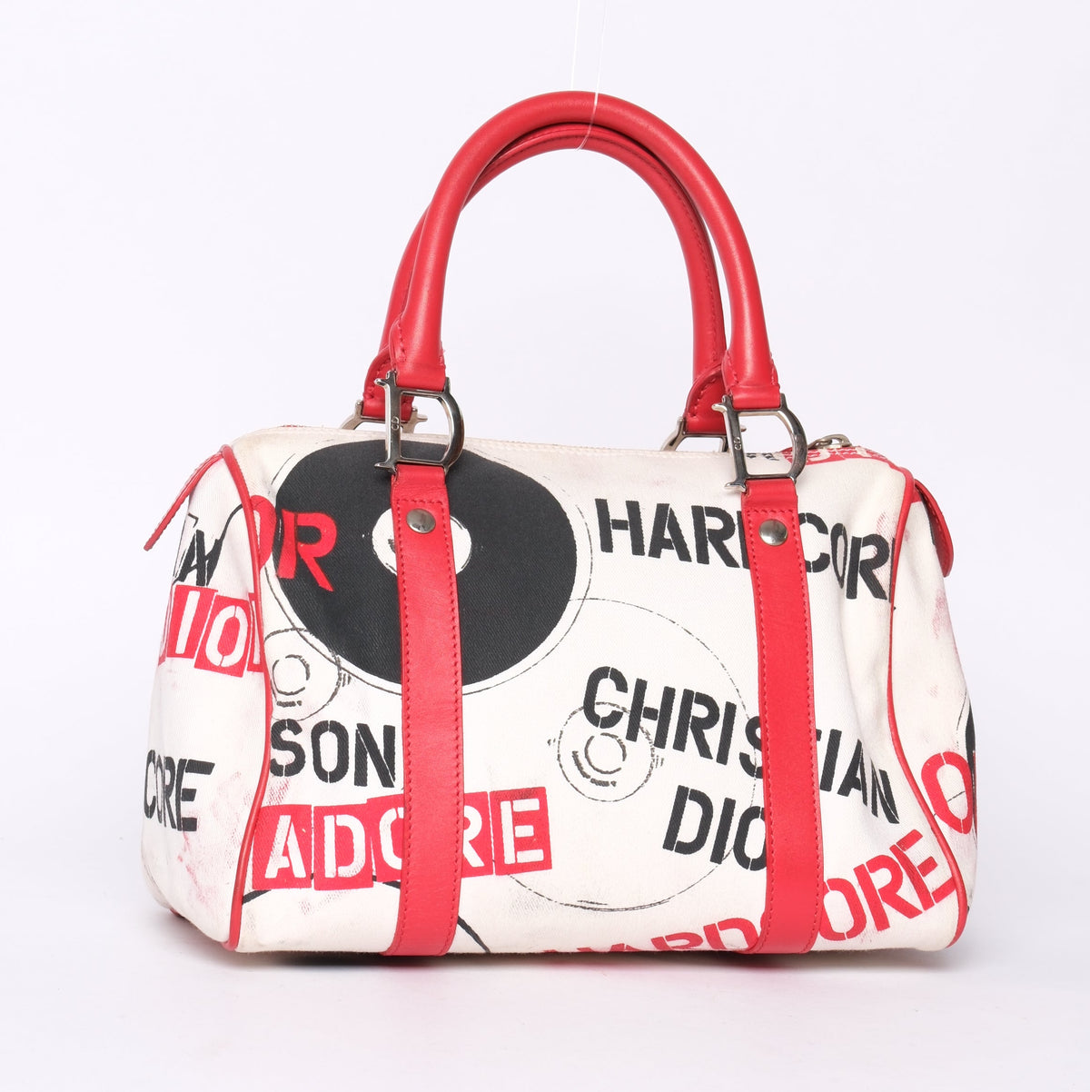 Christian Dior White Canvas & Leather Hardcore Boston Bag