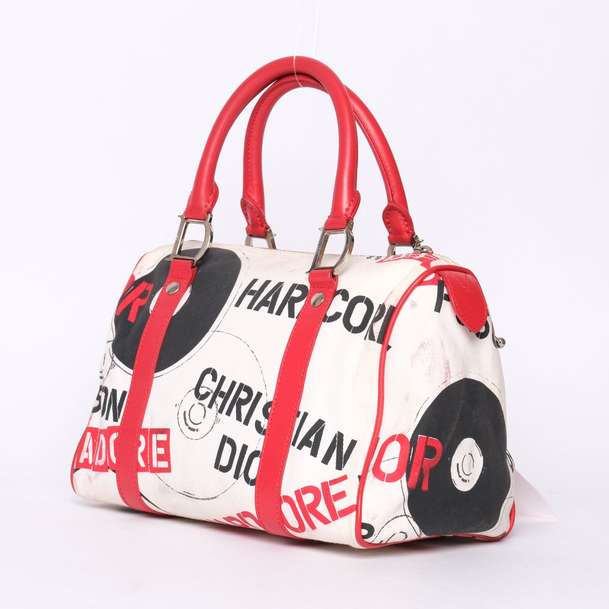 Christian Dior White Canvas & Leather Hardcore Boston Bag