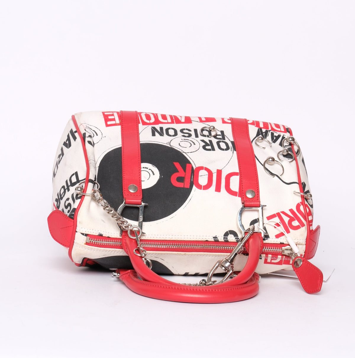 Christian Dior White Canvas & Leather Hardcore Boston Bag