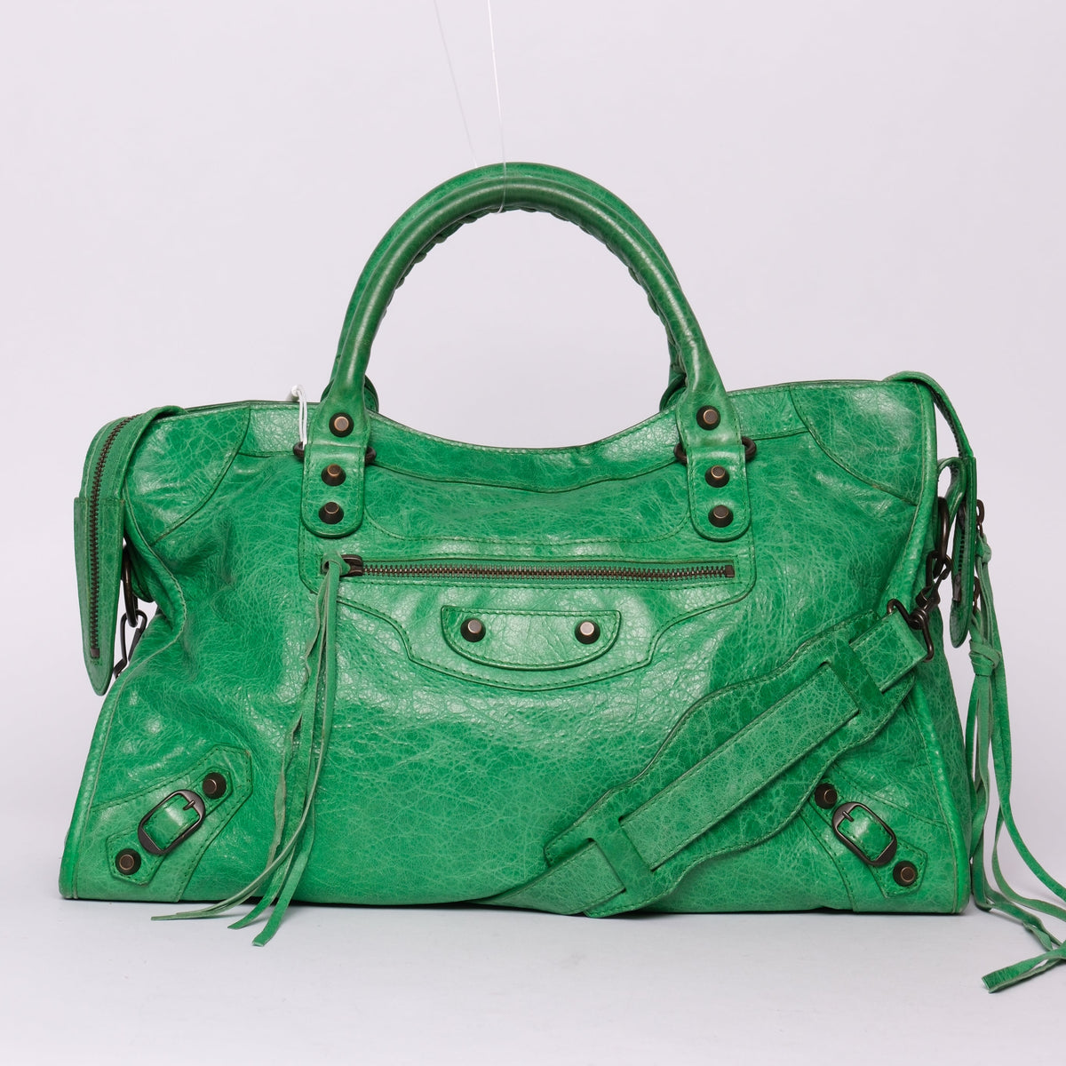 Balenciaga Green Leather City Bag Brass HW