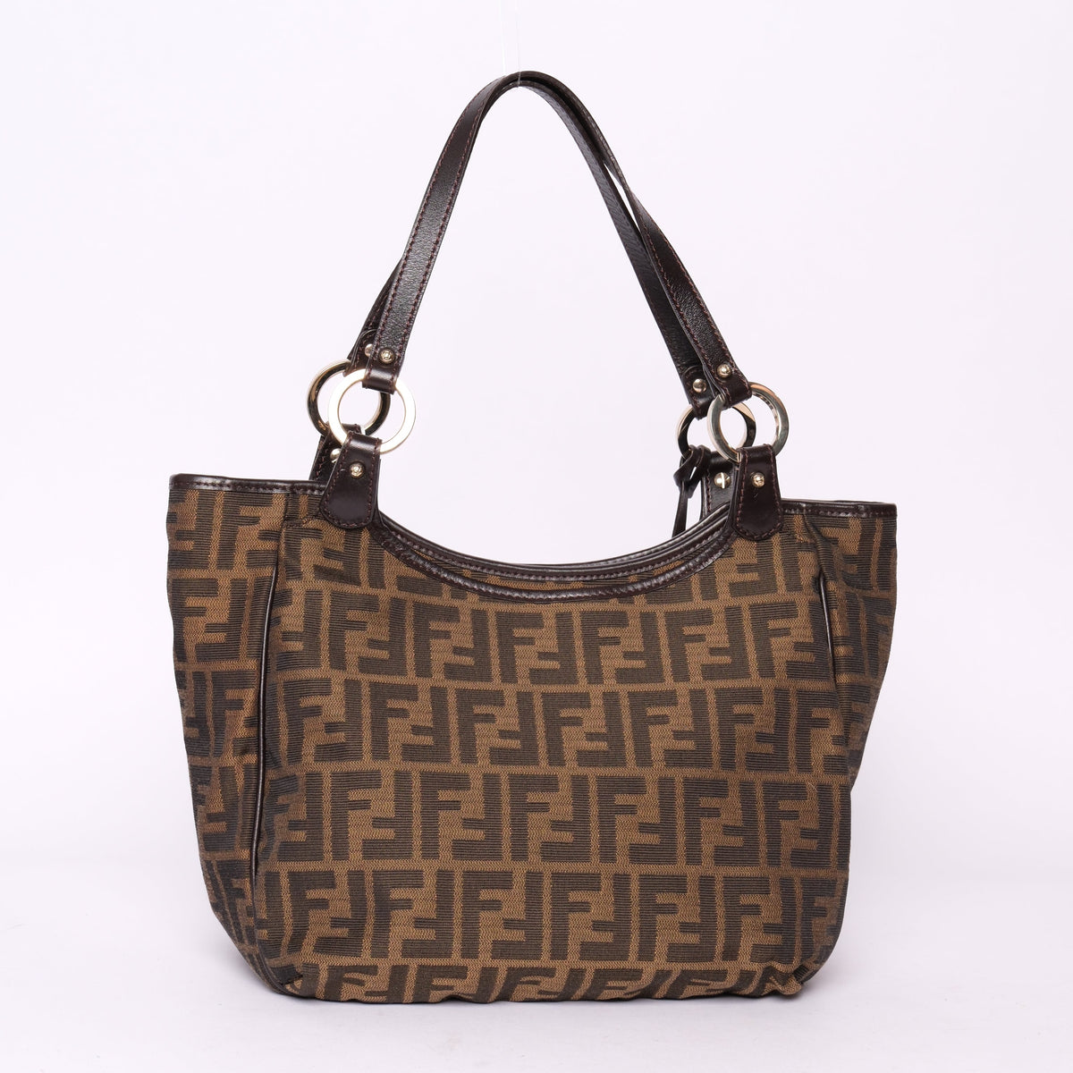 Fendi Canvas & Leather Zucca Monogram Tote Bag
