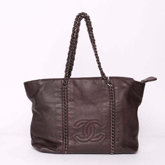 Chanel Brown Lambskin Leather Luxe Ligne Chain Tote bag