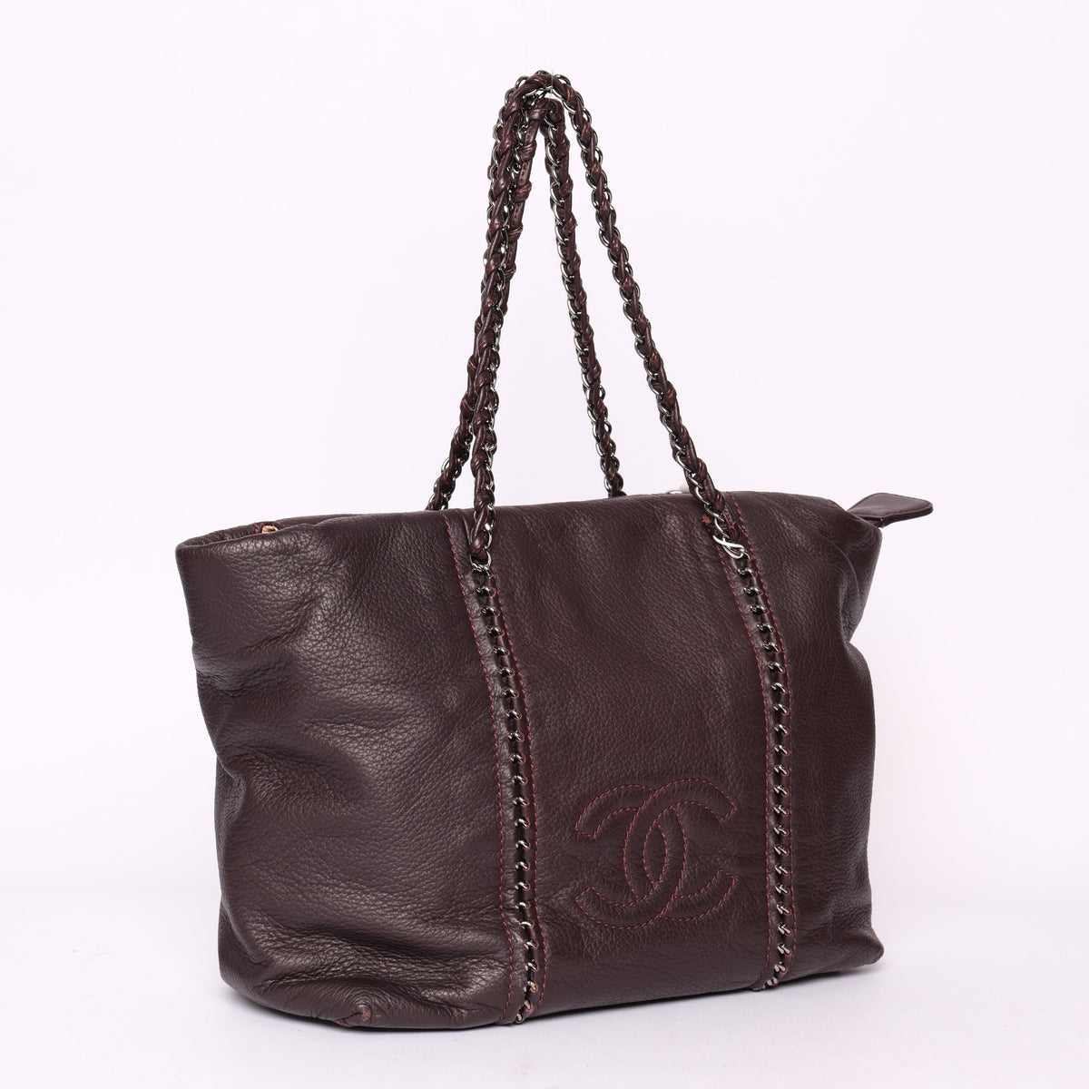 Chanel Brown Lambskin Leather Luxe Ligne Chain Tote bag