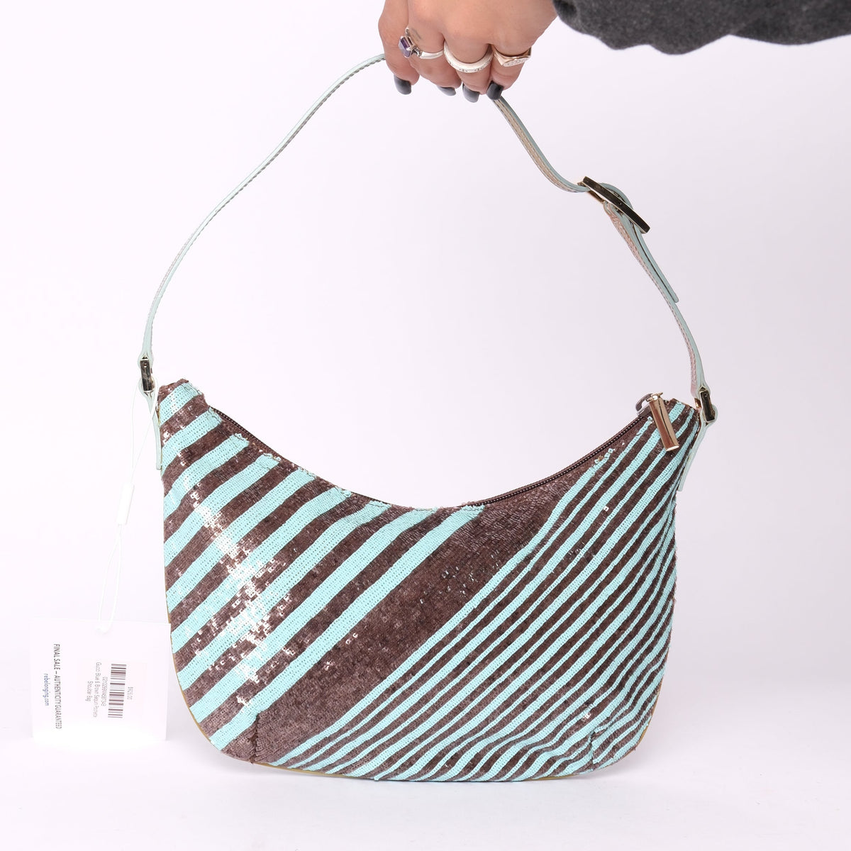 Gucci Blue & Brown Sequin Pochette Shoulder Bag