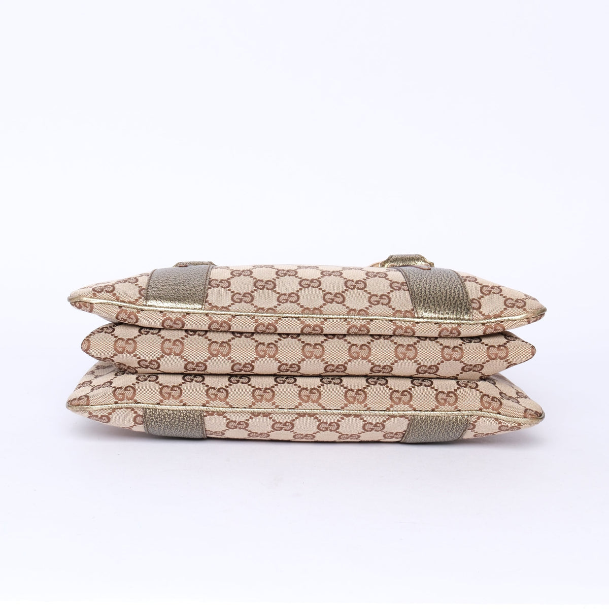 Gucci Beige Canvas & Bronze Metallic Leather Bamboo Shoulder Bag GHW