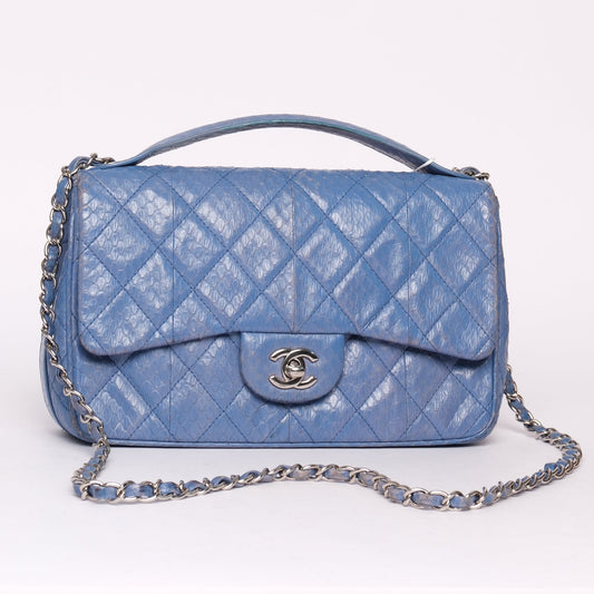 Chanel Blue Python Top Handle Flap Bag w/ Crossbody Strap