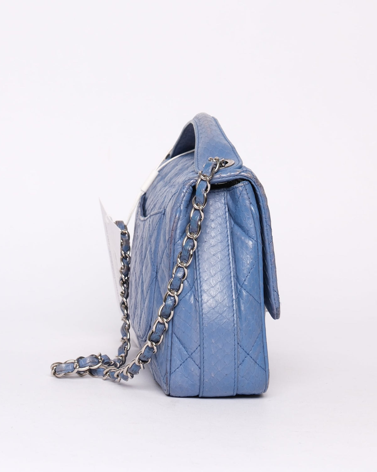 Chanel Blue Python Top Handle Flap Bag w/ Crossbody Strap