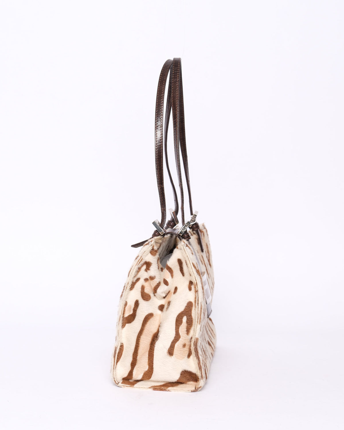 Fendi White Multicolored Cheetah Print Pony-Hair & Leather Baguette Tote Bag