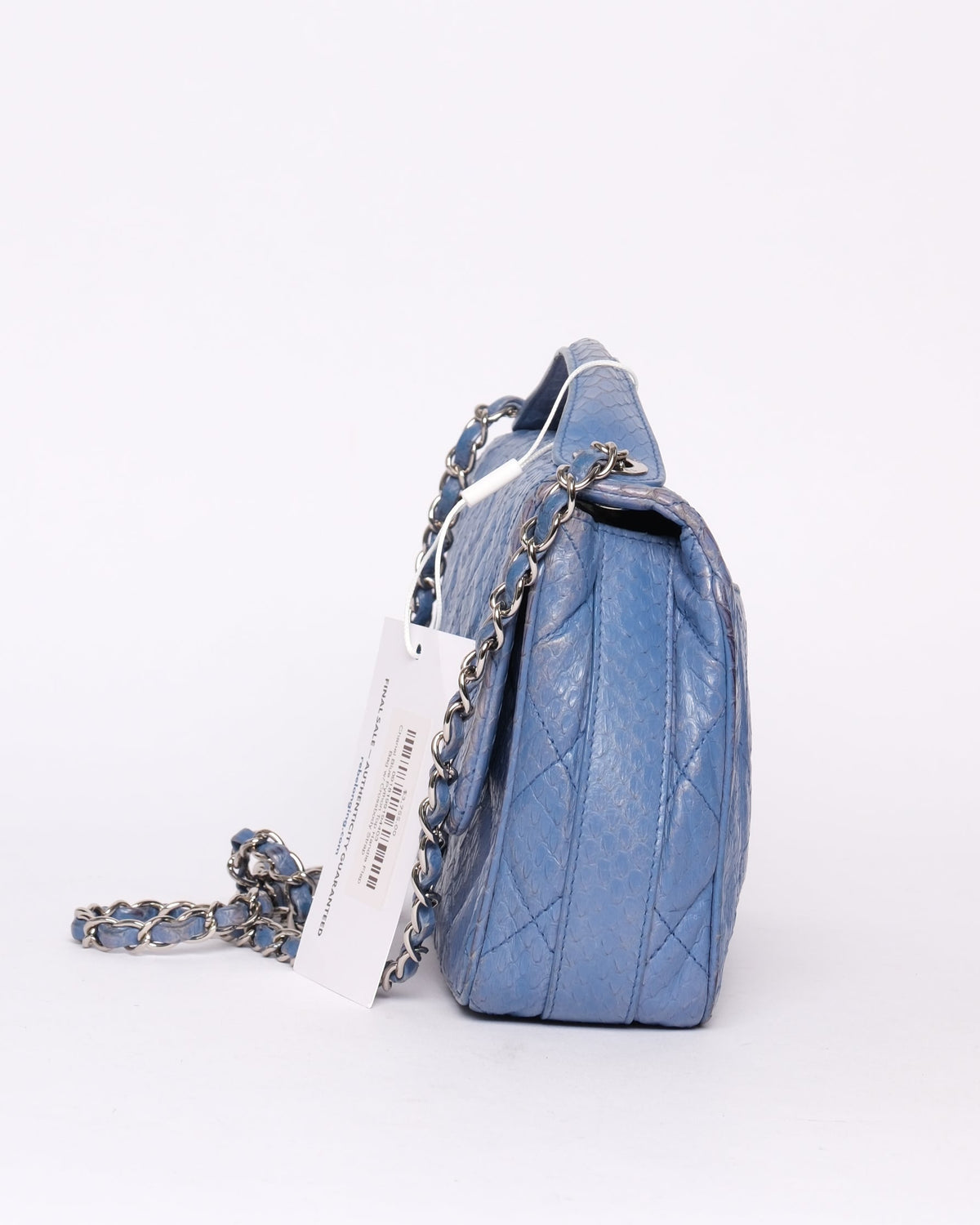 Chanel Blue Python Top Handle Flap Bag w/ Crossbody Strap