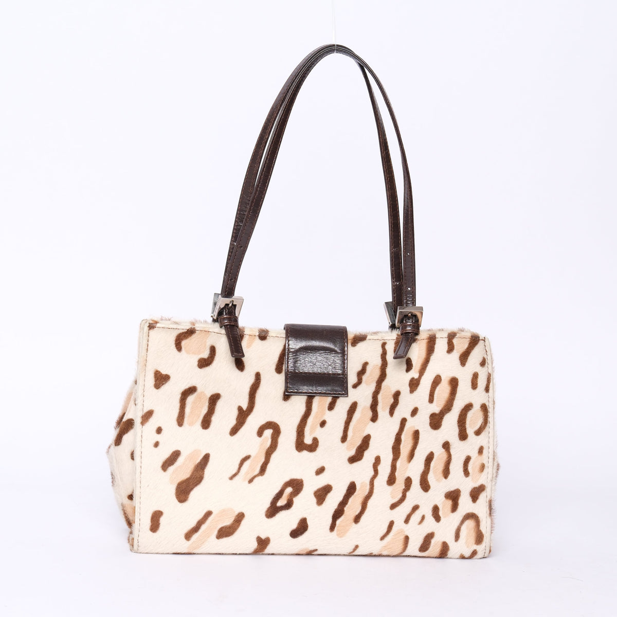 Fendi White Multicolored Cheetah Print Pony-Hair & Leather Baguette Tote Bag