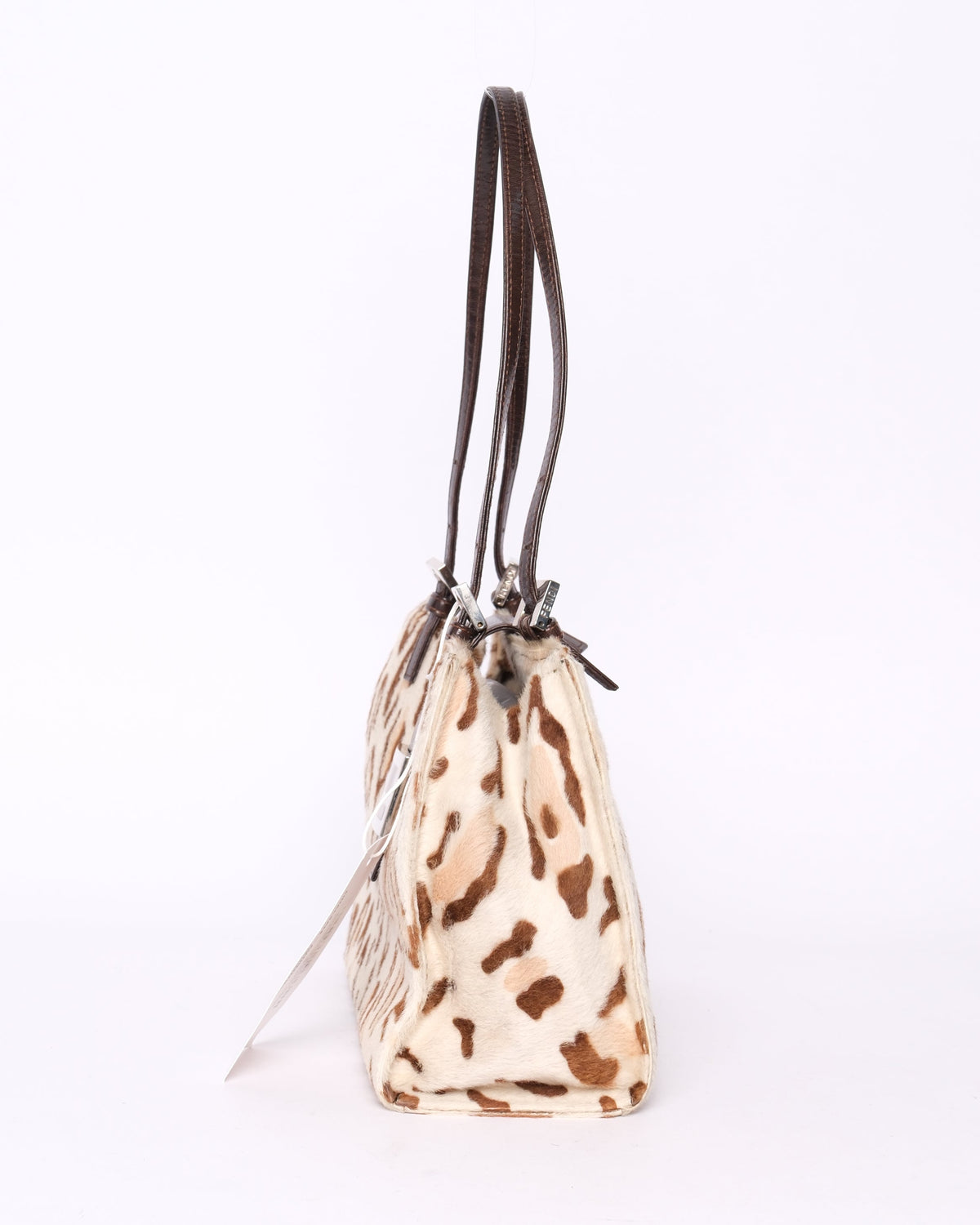 Fendi White Multicolored Cheetah Print Pony-Hair & Leather Baguette Tote Bag