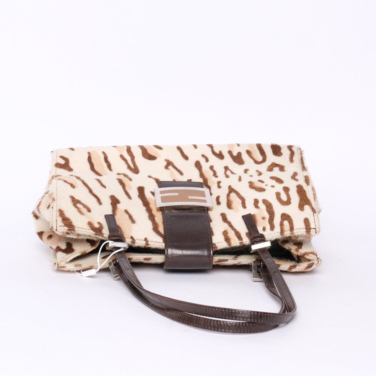 Fendi White Multicolored Cheetah Print Pony-Hair & Leather Baguette Tote Bag