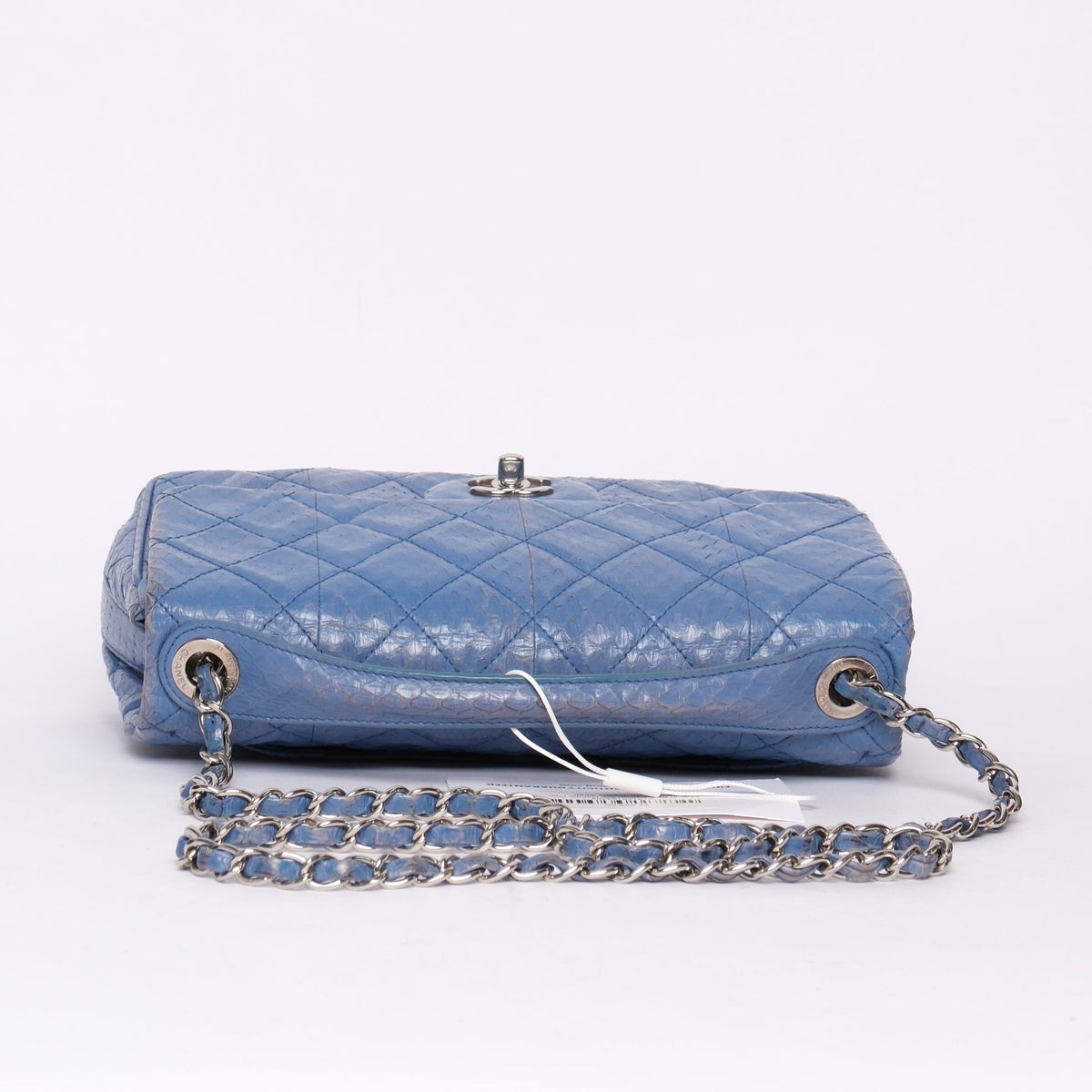 Chanel Blue Python Top Handle Flap Bag w/ Crossbody Strap