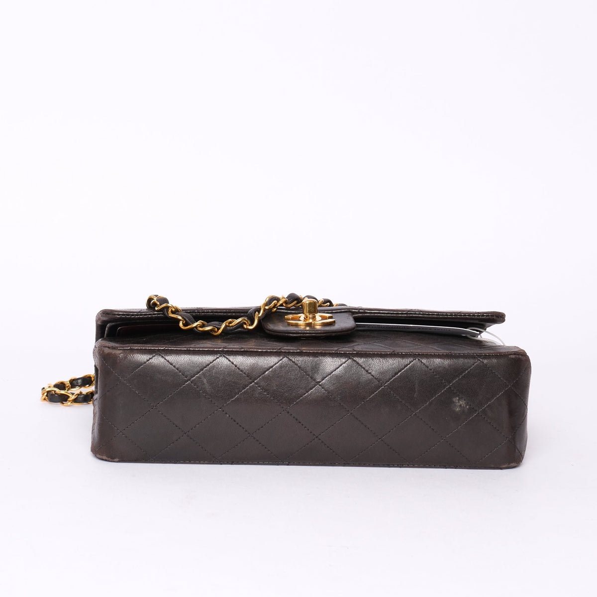 Chanel Dark Brown Lambskin Leather Quilted Matelasse Double Flap