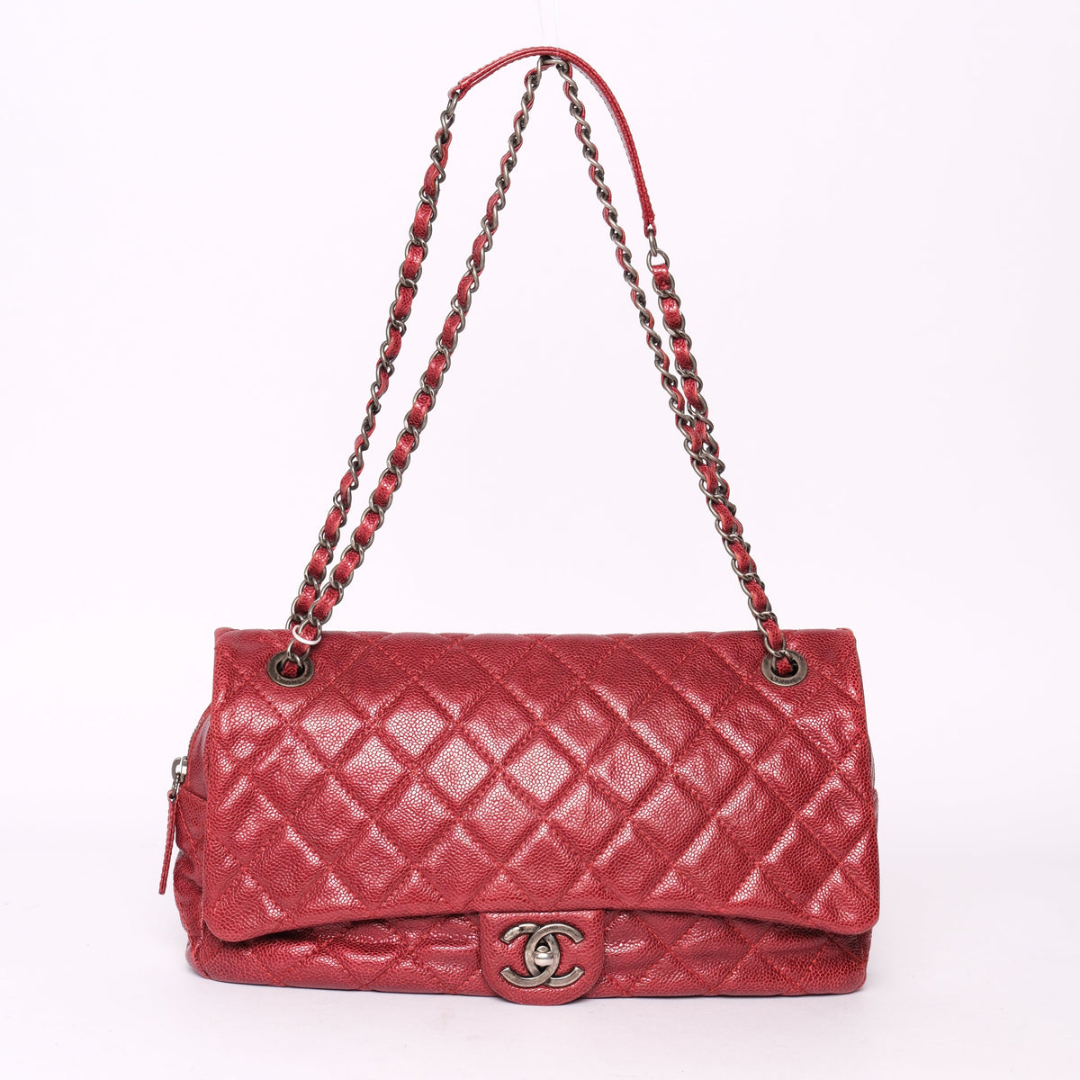 Chanel Red Metallic Leather Camera Easy Flap Bag