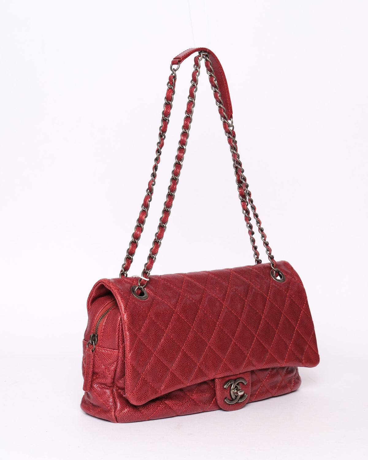 Chanel Red Metallic Leather Camera Easy Flap Bag