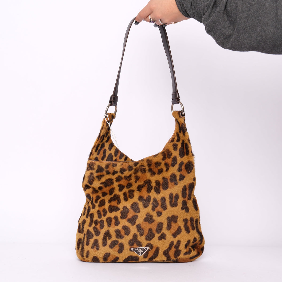 Prada Brown Pony Hair & Leather Cheetah Print Shoulder Bag
