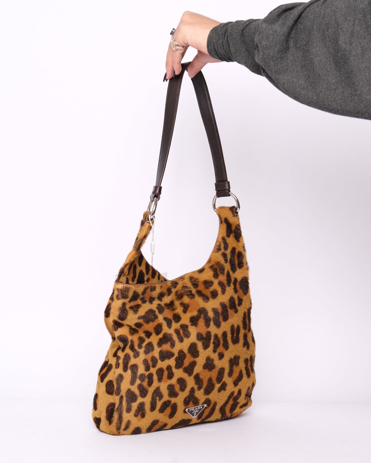 Prada Brown Pony Hair & Leather Cheetah Print Shoulder Bag