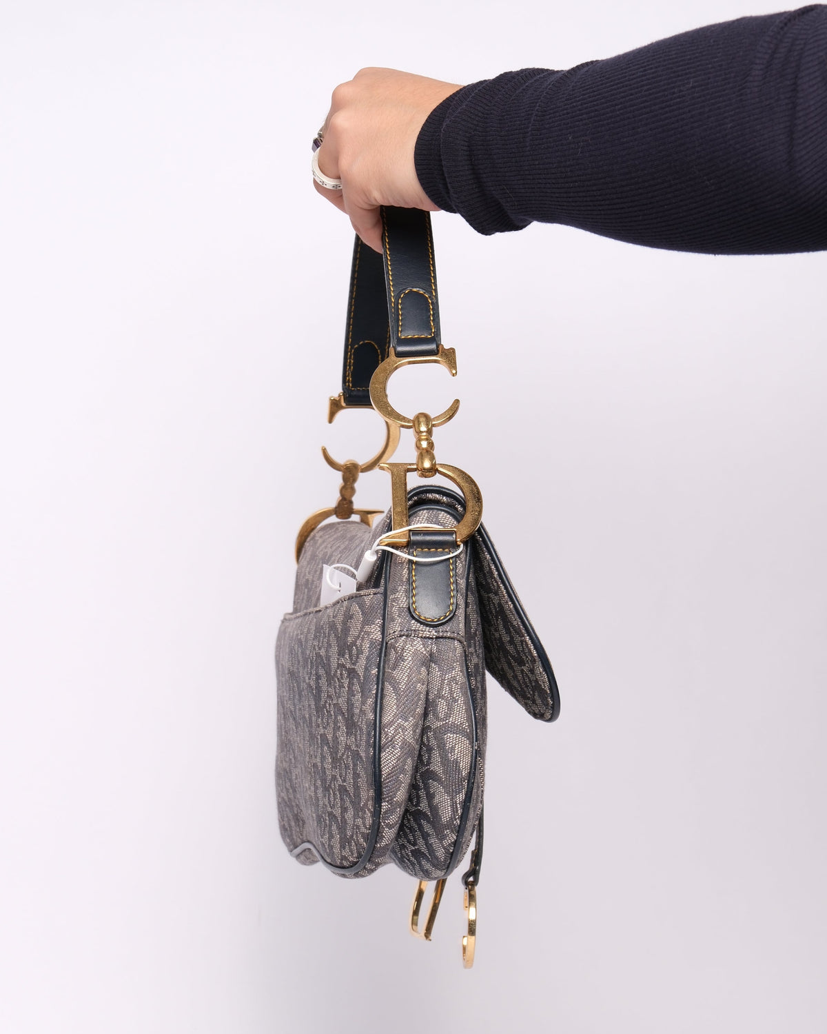 Christian Dior Blue Trotter Monogram Double Saddle w/ Gold Hardware
