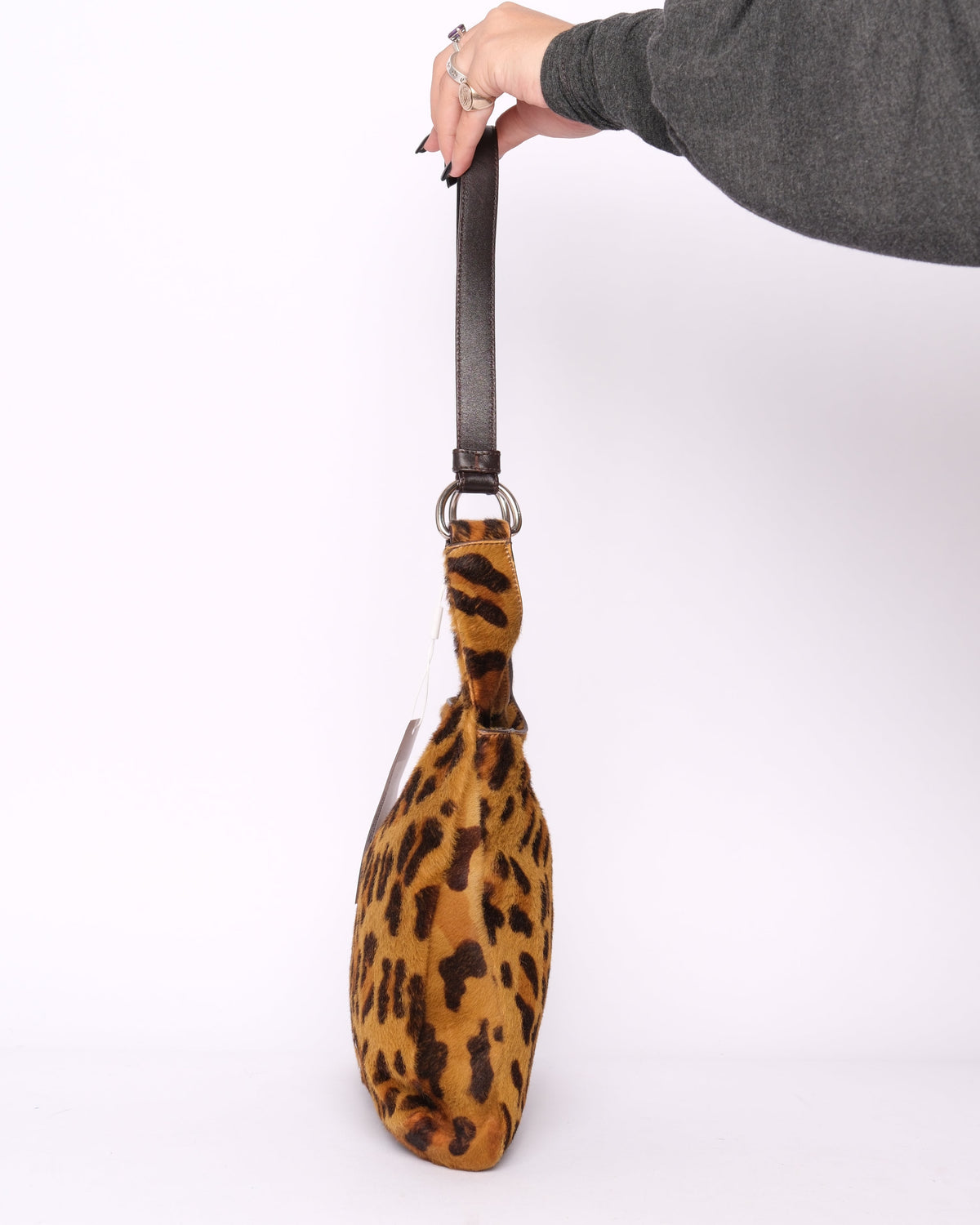 Prada Brown Pony Hair & Leather Cheetah Print Shoulder Bag
