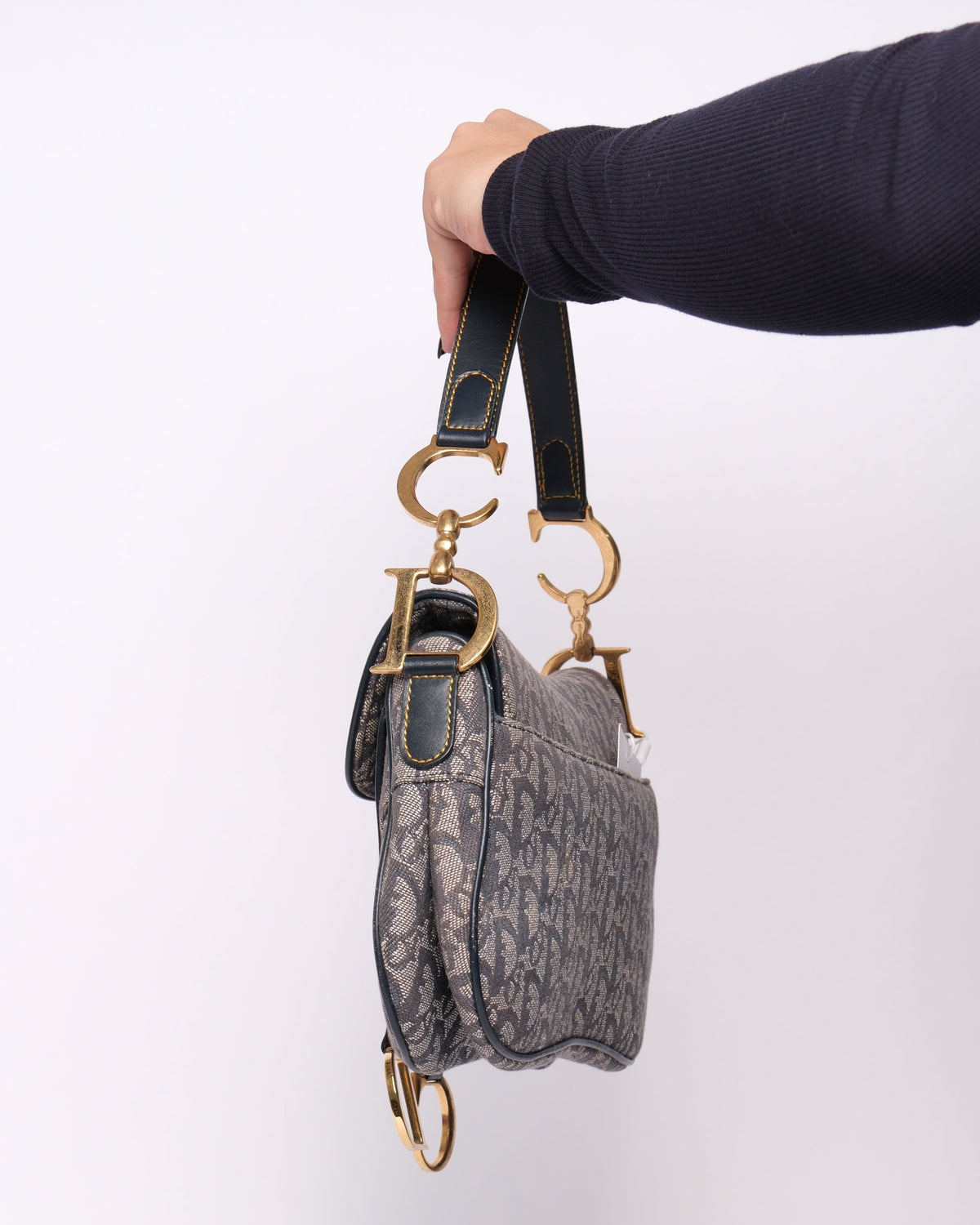 Christian Dior Blue Trotter Monogram Double Saddle w/ Gold Hardware
