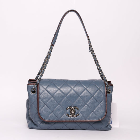 Chanel Blue Caviar Maroon Trim Flap Bag