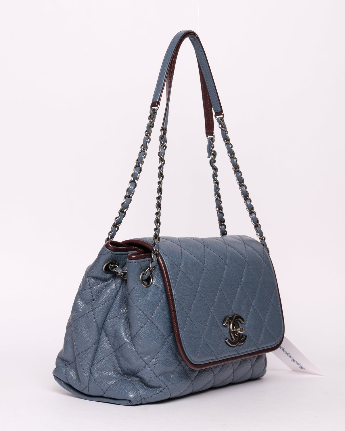Chanel Blue Caviar Maroon Trim Flap Bag