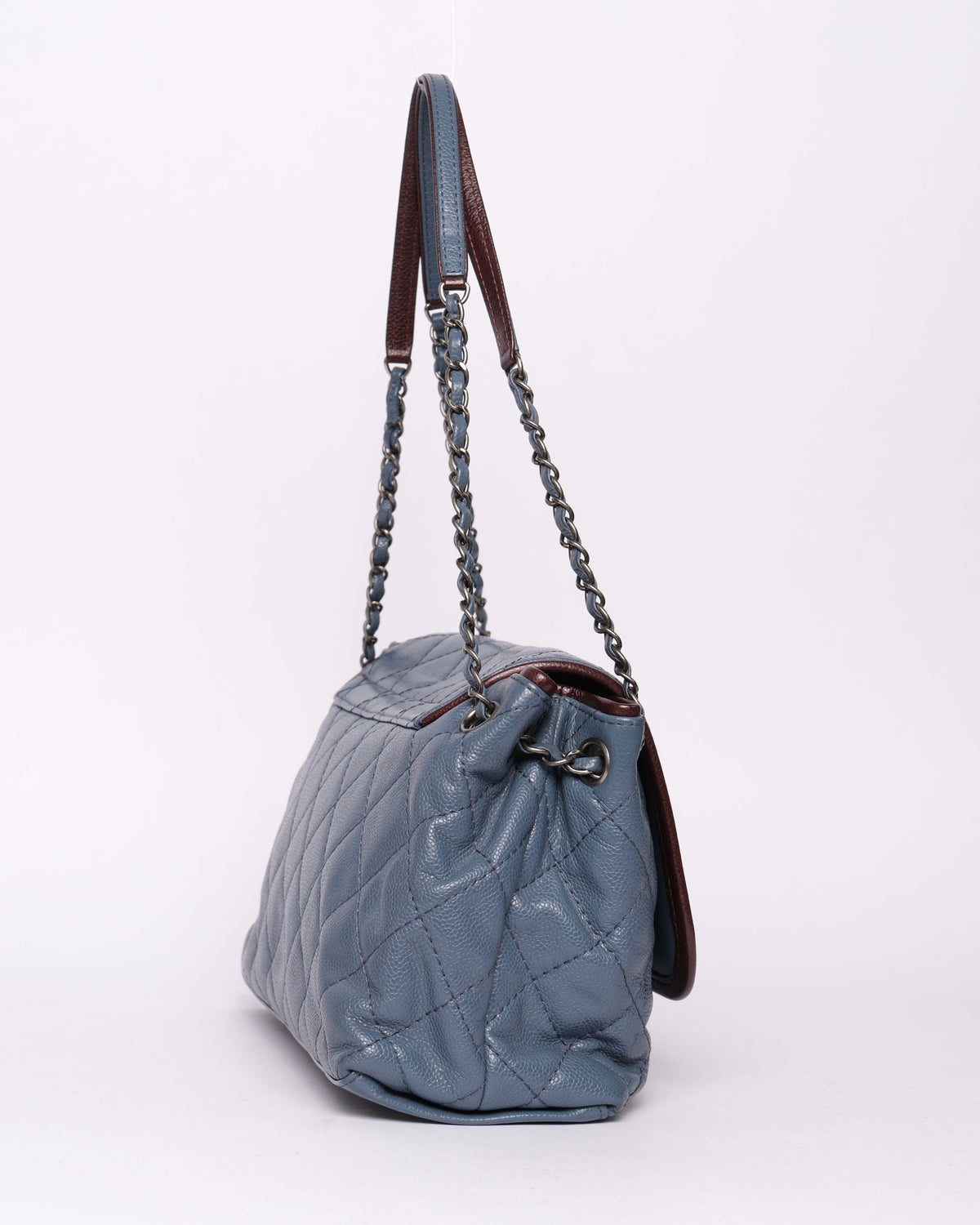 Chanel Blue Caviar Maroon Trim Flap Bag
