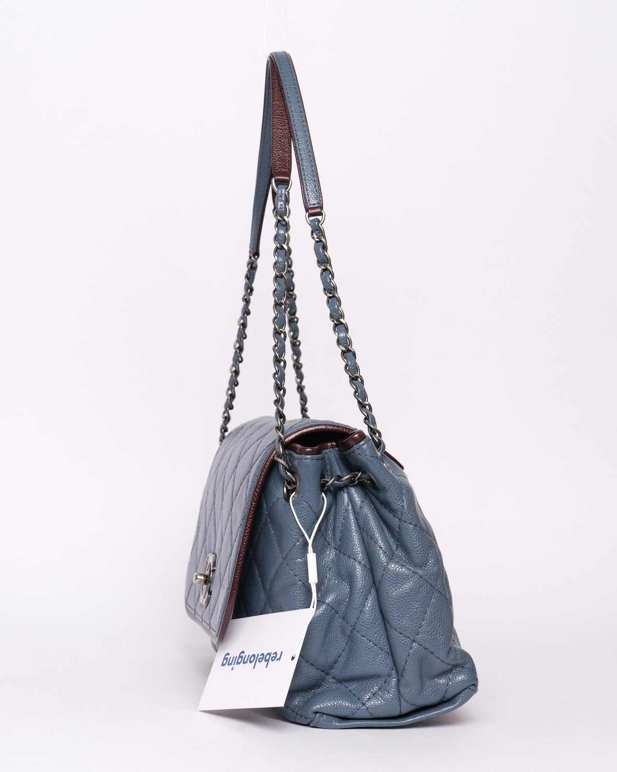 Chanel Blue Caviar Maroon Trim Flap Bag