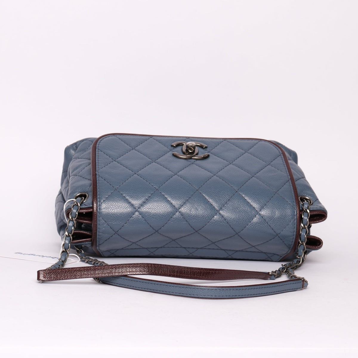 Chanel Blue Caviar Maroon Trim Flap Bag