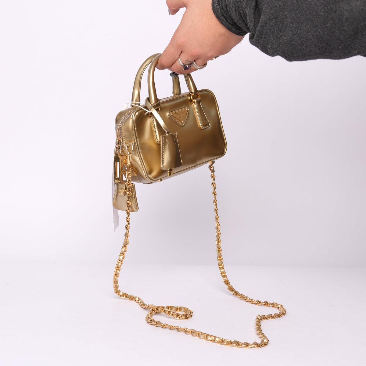 Prada Gold Coated Leather Mini 2-Way Bag
